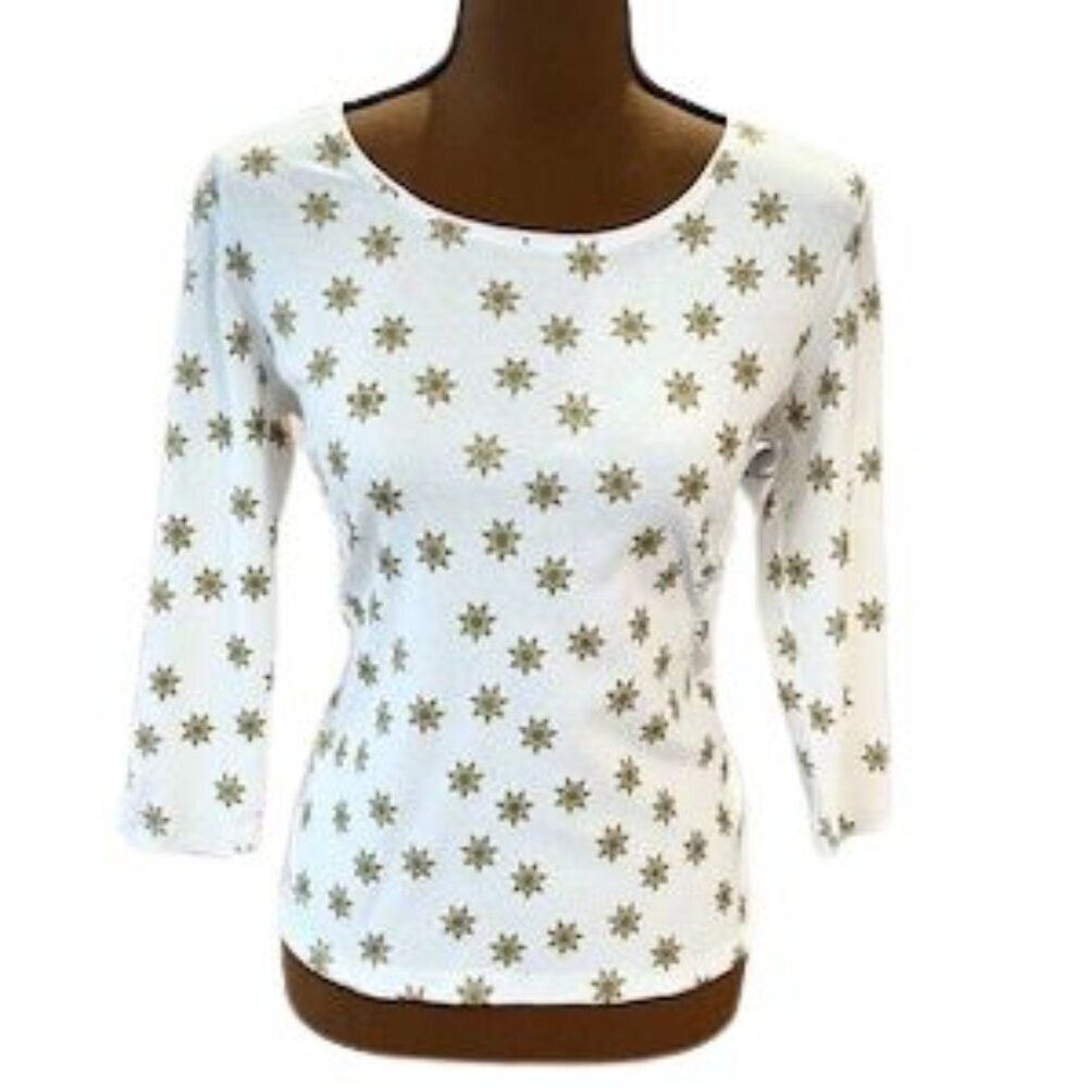 gold star print three-quarter-sleeve T-shirt like new